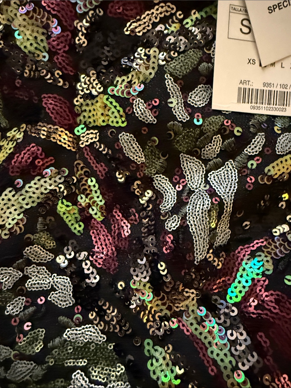 Zara NWT multicolor Sequin Mini Skirt on black underlay size Small - Picture 3 of 14